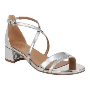 Naturalizer June‎ Metallic Silver Crisscross Block Heel Dress Sandals Size 10W
